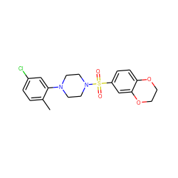 Cc1ccc(Cl)cc1N1CCN(S(=O)(=O)c2ccc3c(c2)OCCO3)CC1 ZINC000000792380