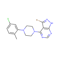 Cc1ccc(Cl)cc1N1CCN(c2ncnc3[nH]nc(Br)c23)CC1 ZINC000084616091