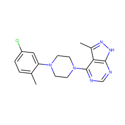 Cc1ccc(Cl)cc1N1CCN(c2ncnc3[nH]nc(C)c23)CC1 ZINC000084635041