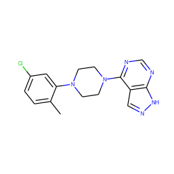 Cc1ccc(Cl)cc1N1CCN(c2ncnc3[nH]ncc23)CC1 ZINC000084603236