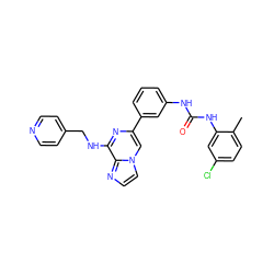 Cc1ccc(Cl)cc1NC(=O)Nc1cccc(-c2cn3ccnc3c(NCc3ccncc3)n2)c1 ZINC000049034507