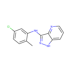 Cc1ccc(Cl)cc1Nc1n[nH]c2cccnc12 ZINC000166966071