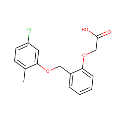 Cc1ccc(Cl)cc1OCc1ccccc1OCC(=O)O ZINC000084740549