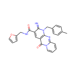 Cc1ccc(Cn2c(=N)c(C(=O)NCc3ccco3)cc3c(=O)n4ccccc4nc32)cc1 ZINC000100631377