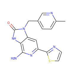 Cc1ccc(Cn2c(=O)[nH]c3c(N)nc(-c4nccs4)cc32)cn1 ZINC000040939350