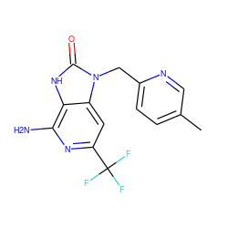 Cc1ccc(Cn2c(=O)[nH]c3c(N)nc(C(F)(F)F)cc32)nc1 ZINC000071318550