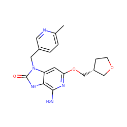 Cc1ccc(Cn2c(=O)[nH]c3c(N)nc(OC[C@@H]4CCOC4)cc32)cn1 ZINC000043202705