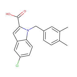 Cc1ccc(Cn2c(C(=O)O)cc3cc(Cl)ccc32)cc1C ZINC000013588855