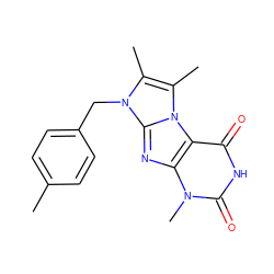 Cc1ccc(Cn2c(C)c(C)n3c4c(=O)[nH]c(=O)n(C)c4nc23)cc1 ZINC000008656822