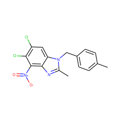 Cc1ccc(Cn2c(C)nc3c([N+](=O)[O-])c(Cl)c(Cl)cc32)cc1 ZINC000653700521