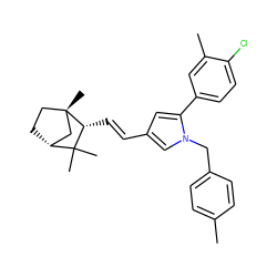 Cc1ccc(Cn2cc(/C=C/[C@@H]3C(C)(C)[C@@H]4CC[C@@]3(C)C4)cc2-c2ccc(Cl)c(C)c2)cc1 ZINC000096915013