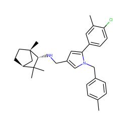 Cc1ccc(Cn2cc(CN[C@@H]3C(C)(C)[C@H]4CC[C@@]3(C)C4)cc2-c2ccc(Cl)c(C)c2)cc1 ZINC000473137659