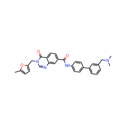 Cc1ccc(Cn2cnc3cc(C(=O)Nc4ccc(-c5cccc(CN(C)C)c5)cc4)ccc3c2=O)o1 ZINC000045324573