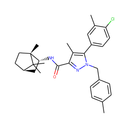 Cc1ccc(Cn2nc(C(=O)N[C@@H]3C[C@H]4CC[C@@]3(C)C4(C)C)c(C)c2-c2ccc(Cl)c(C)c2)cc1 ZINC000169301066