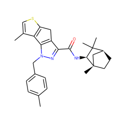 Cc1ccc(Cn2nc(C(=O)N[C@H]3C(C)(C)[C@H]4CC[C@@]3(C)C4)c3c2-c2c(C)csc2C3)cc1 ZINC000299824383