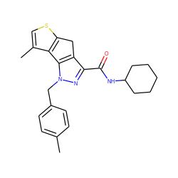 Cc1ccc(Cn2nc(C(=O)NC3CCCCC3)c3c2-c2c(C)csc2C3)cc1 ZINC000299832151