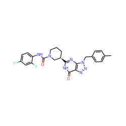 Cc1ccc(Cn2nnc3c(=O)[nH]c([C@@H]4CCCN(C(=O)Nc5ccc(F)cc5F)C4)nc32)cc1 ZINC000013150677