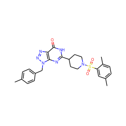 Cc1ccc(Cn2nnc3c(=O)[nH]c(C4CCN(S(=O)(=O)c5cc(C)ccc5C)CC4)nc32)cc1 ZINC000008584584