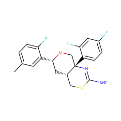 Cc1ccc(F)c([C@H]2C[C@H]3CSC(N)=N[C@@]3(c3ccc(F)cc3F)CO2)c1 ZINC000221064619