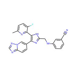 Cc1ccc(F)c(-c2[nH]c(CNc3cccc(C#N)c3)nc2-c2ccc3ncnn3c2)n1 ZINC000473153303