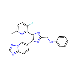 Cc1ccc(F)c(-c2[nH]c(CNc3ccccc3)nc2-c2ccc3ncnn3c2)n1 ZINC000473155327