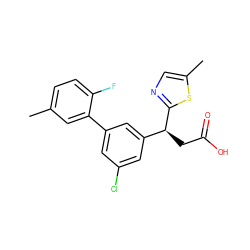 Cc1ccc(F)c(-c2cc(Cl)cc([C@H](CC(=O)O)c3ncc(C)s3)c2)c1 ZINC001772607043