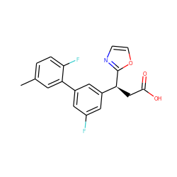 Cc1ccc(F)c(-c2cc(F)cc([C@H](CC(=O)O)c3ncco3)c2)c1 ZINC001772589678