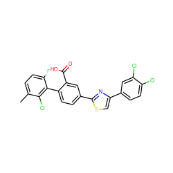 Cc1ccc(F)c(-c2ccc(-c3nc(-c4ccc(Cl)c(Cl)c4)cs3)cc2C(=O)O)c1Cl ZINC000220156120