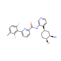 Cc1ccc(F)c(-c2cccc(C(=O)Nc3cnccc3[C@@H]3CC[C@H](O)[C@H](N)C3)n2)c1F ZINC000140660182