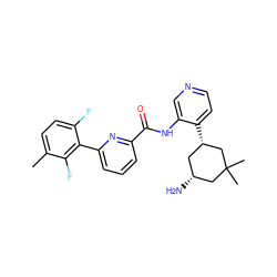 Cc1ccc(F)c(-c2cccc(C(=O)Nc3cnccc3[C@H]3C[C@@H](N)CC(C)(C)C3)n2)c1F ZINC000168591837