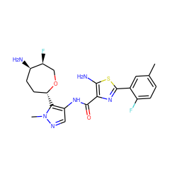 Cc1ccc(F)c(-c2nc(C(=O)Nc3cnn(C)c3[C@@H]3CC[C@@H](N)[C@@H](F)CO3)c(N)s2)c1 ZINC000216888564