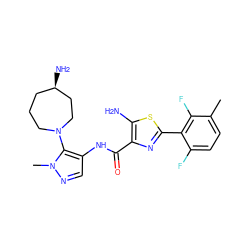 Cc1ccc(F)c(-c2nc(C(=O)Nc3cnn(C)c3N3CCC[C@@H](N)CC3)c(N)s2)c1F ZINC000169699284