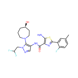 Cc1ccc(F)c(-c2nc(C(=O)Nc3cnn(CC(F)F)c3N3CCC[C@@H](O)CC3)c(N)s2)c1 ZINC000169699274