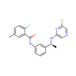 Cc1ccc(F)c(C(=O)Nc2cccc([C@H](C)Nc3cncc(Cl)n3)c2)c1 ZINC000040408543