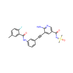 Cc1ccc(F)c(C(=O)Nc2cccc(C#Cc3cc(C(=O)N=S(C)(C)=O)cnc3N)c2)c1 ZINC001772573259