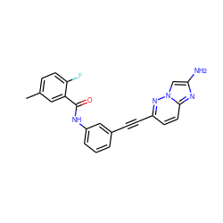 Cc1ccc(F)c(C(=O)Nc2cccc(C#Cc3ccc4nc(N)cn4n3)c2)c1 ZINC001772586487