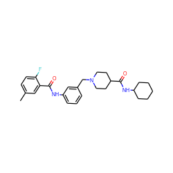 Cc1ccc(F)c(C(=O)Nc2cccc(CN3CCC(C(=O)NC4CCCCC4)CC3)c2)c1 ZINC000210702180