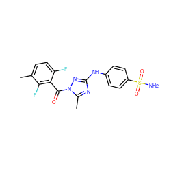 Cc1ccc(F)c(C(=O)n2nc(Nc3ccc(S(N)(=O)=O)cc3)nc2C)c1F ZINC000028466396