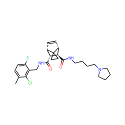 Cc1ccc(F)c(CNC(=O)[C@@H]2[C@@H]3C=C[C@H]([C@H]2C(=O)NCCCCN2CCCC2)C32CC2)c1Cl ZINC000168524878