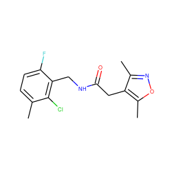 Cc1ccc(F)c(CNC(=O)Cc2c(C)noc2C)c1Cl ZINC000084671773