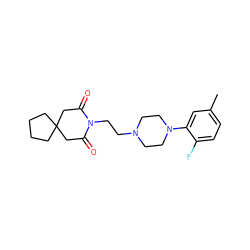 Cc1ccc(F)c(N2CCN(CCN3C(=O)CC4(CCCC4)CC3=O)CC2)c1 ZINC000013560132