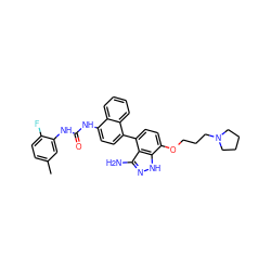 Cc1ccc(F)c(NC(=O)Nc2ccc(-c3ccc(OCCCN4CCCC4)c4[nH]nc(N)c34)c3ccccc23)c1 ZINC000205440025