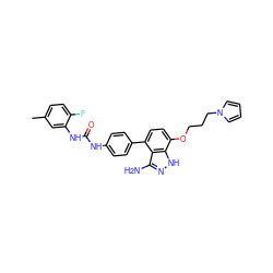 Cc1ccc(F)c(NC(=O)Nc2ccc(-c3ccc(OCCCn4cccc4)c4[nH]nc(N)c34)cc2)c1 ZINC000063539424