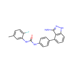 Cc1ccc(F)c(NC(=O)Nc2ccc(-c3cccc4[nH]nc(N)c34)cc2)c1 ZINC000006718813