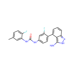 Cc1ccc(F)c(NC(=O)Nc2ccc(-c3cccc4n[nH]c(N)c34)c(F)c2)c1 ZINC000063539244