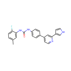 Cc1ccc(F)c(NC(=O)Nc2ccc(-c3ccnc(-c4cc[nH]c4)c3)cc2)c1 ZINC000116235857