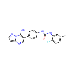 Cc1ccc(F)c(NC(=O)Nc2ccc(-c3cnc4ccnn4c3N)cc2)c1 ZINC000040846327