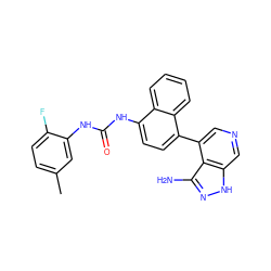 Cc1ccc(F)c(NC(=O)Nc2ccc(-c3cncc4[nH]nc(N)c34)c3ccccc23)c1 ZINC000205441342