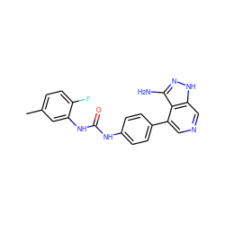 Cc1ccc(F)c(NC(=O)Nc2ccc(-c3cncc4[nH]nc(N)c34)cc2)c1 ZINC000029130122