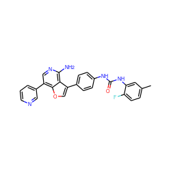 Cc1ccc(F)c(NC(=O)Nc2ccc(-c3coc4c(-c5cccnc5)cnc(N)c34)cc2)c1 ZINC000063539852